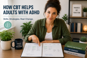Therapist teaching CBT skills to an adult with ADHD