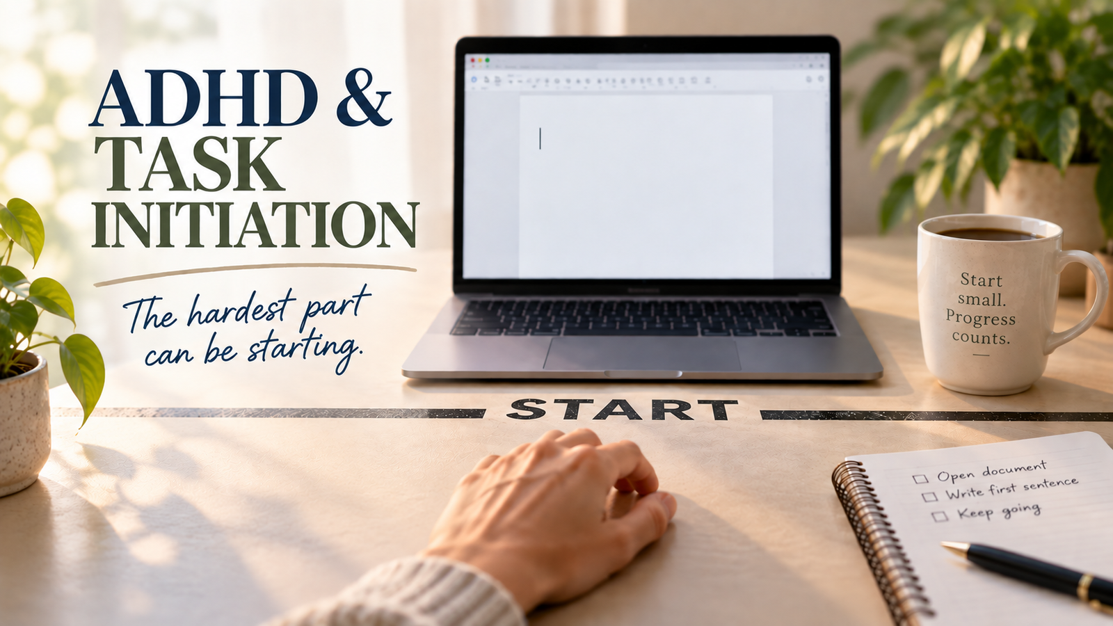 ADHD and task initiation featured image showing the difficulty of moving from knowing what to do to actually starting a task.